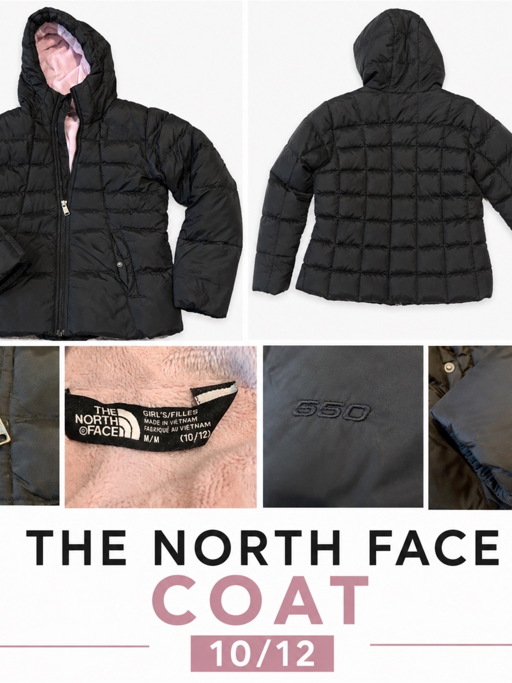 The North Face Girls Gotham 550 Down Fleece-Lined Puffer Coat 10/12